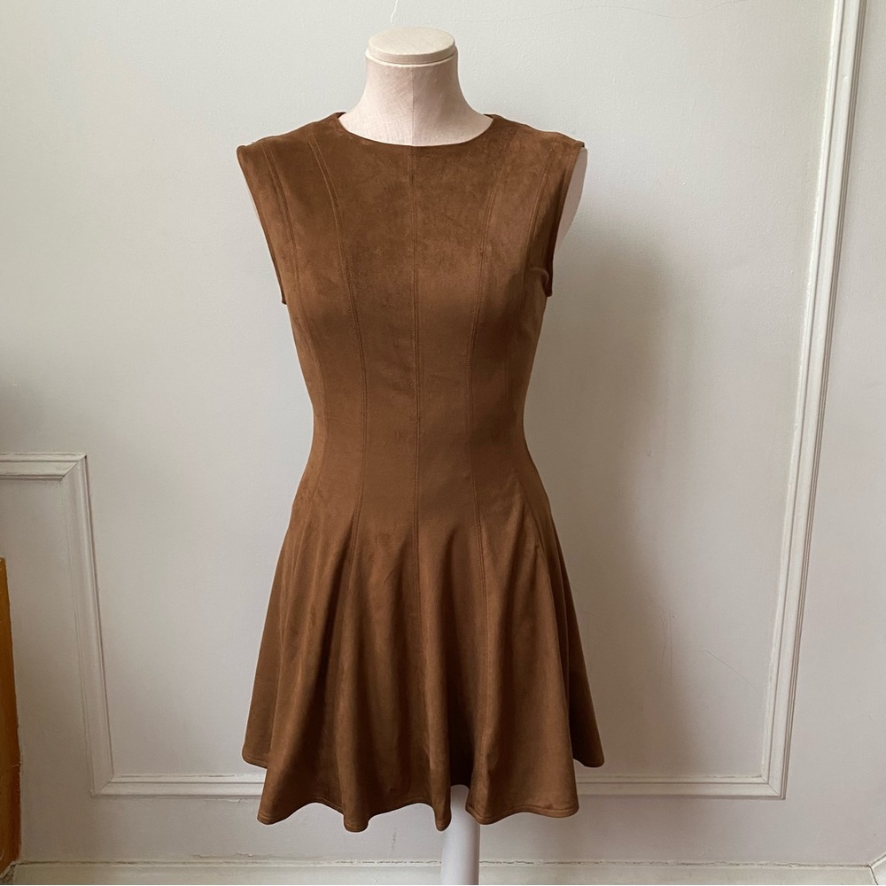 Sleeveless Brown Fit-and-Flare Dress